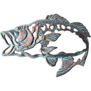 Cast Iron Fish Wall Art Large Mouth Bass Metal Decor Rustic Nautical Sign